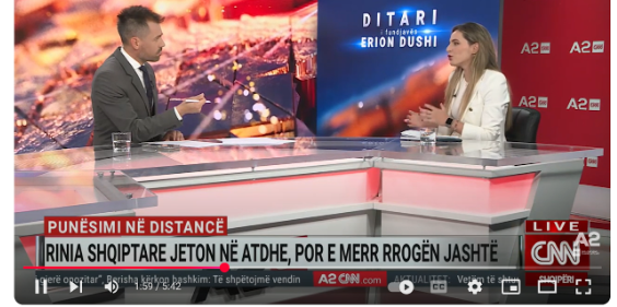 Erila Haska discussing remote work on television