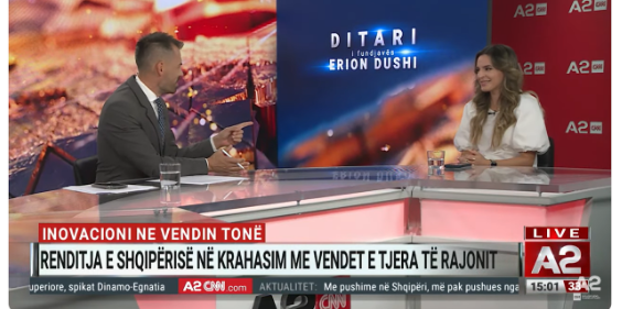 Erila Haska discussing innovation in Albania on television